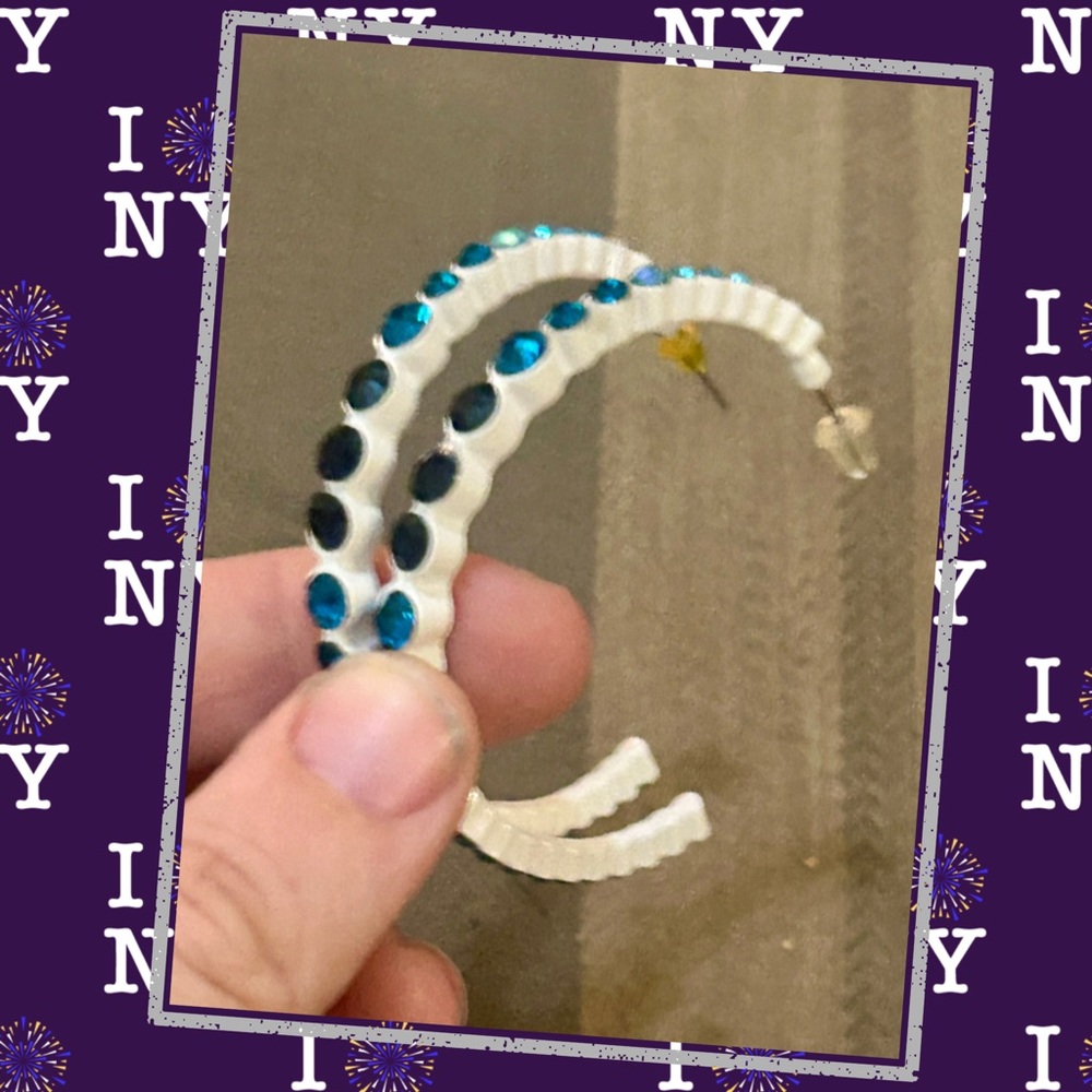 Paparazzi White and Blue Hoop Earrings